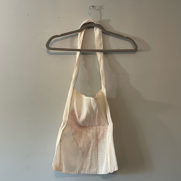 Free People White and Pink Graphic Linen Tote Bag - Picture 4 of 4